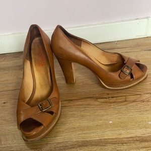 Michael Kors peek toe vintage pumps, brown